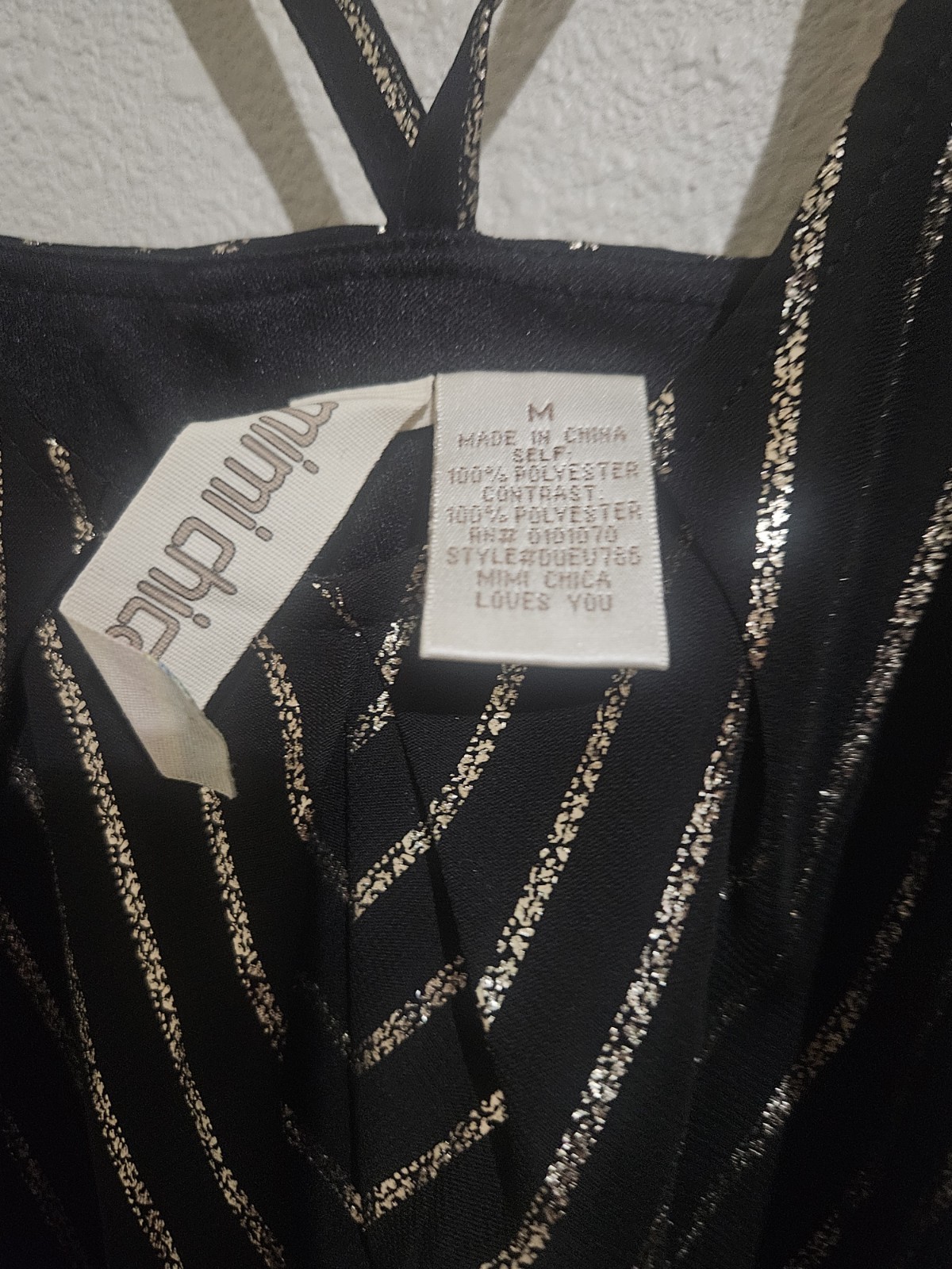 mimi chica Black/Gold Striped Glitter V-Neck Slip Midi Dress Size M