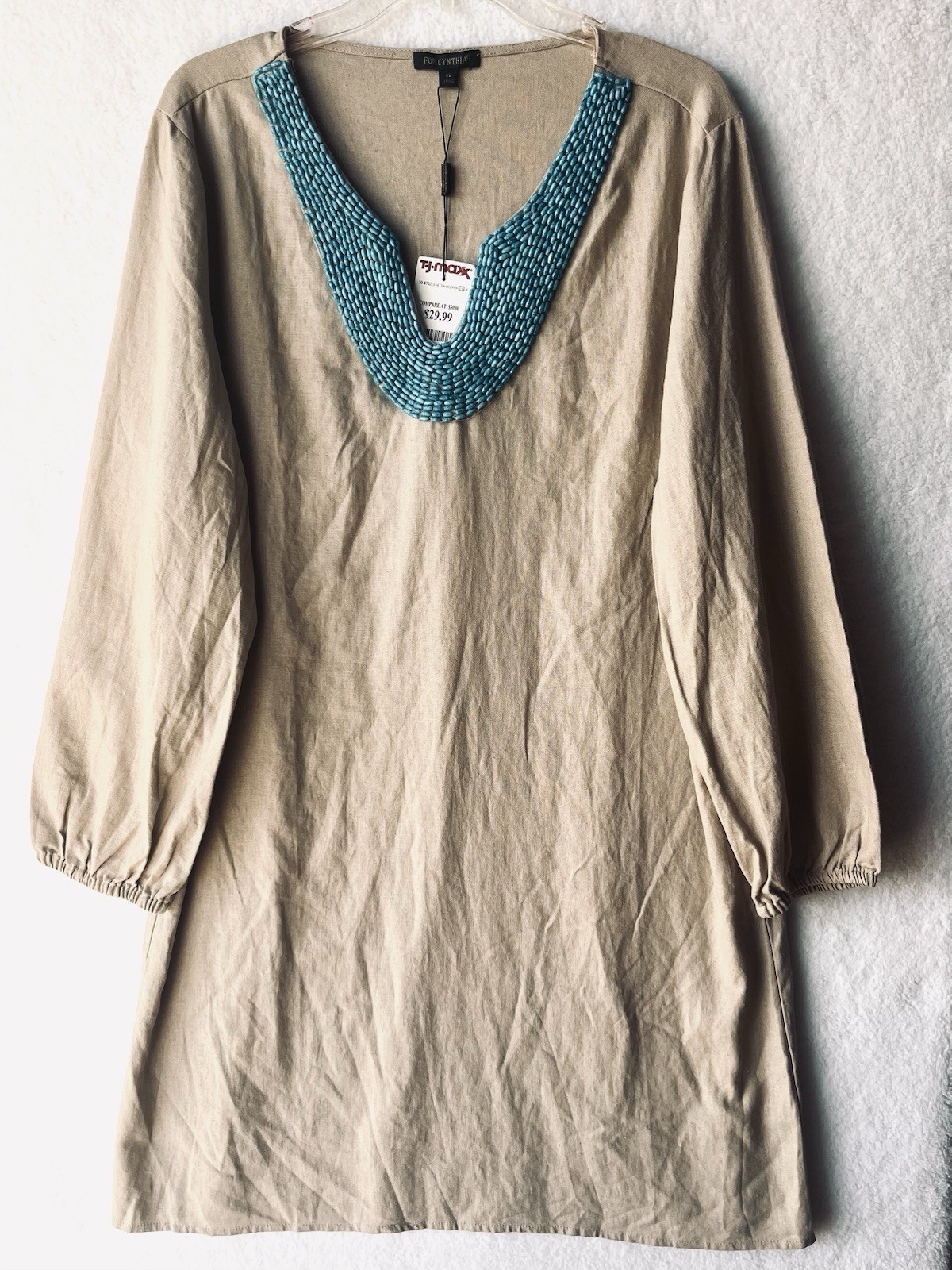 For Cynthia Women Beige XL Linen Blend Shift Dress Lagenlook Coastal Grandma NWT