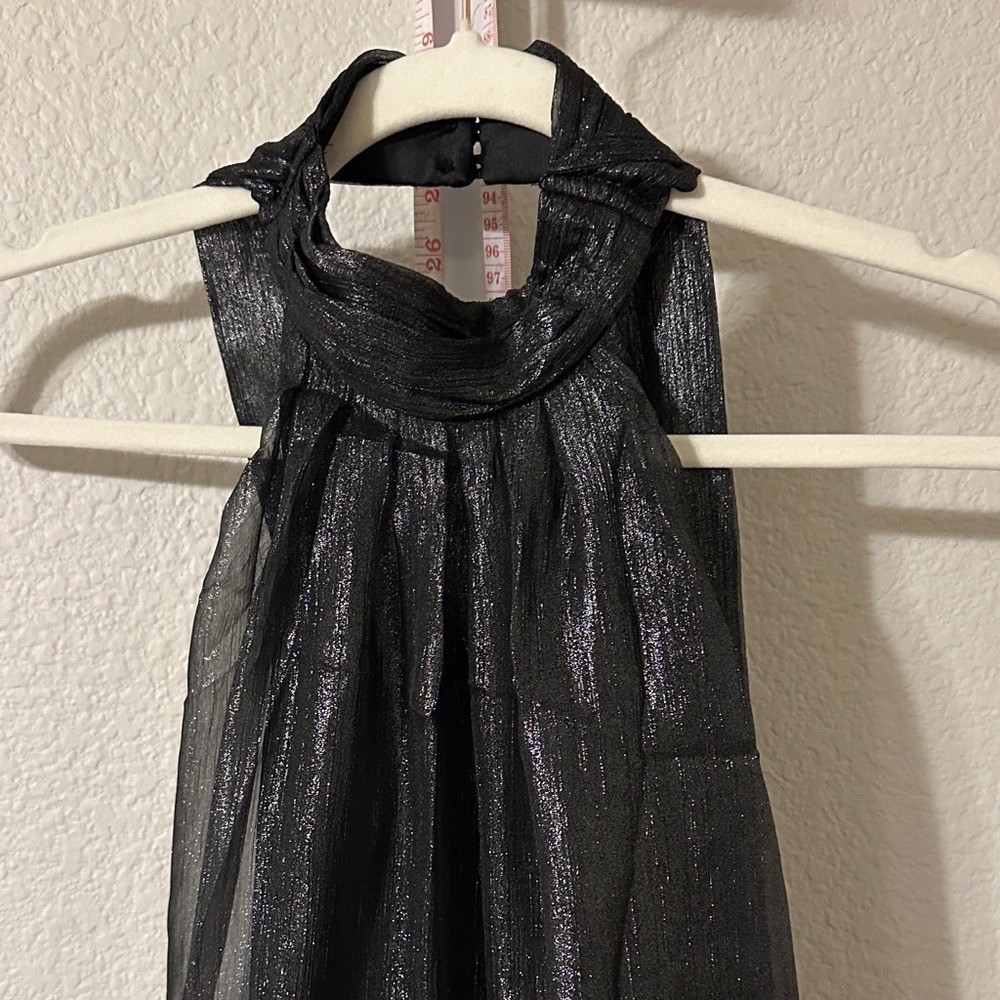 Choosy Metallic Black Halter Mini Dress Open Back Shimmer Party Night Out XS