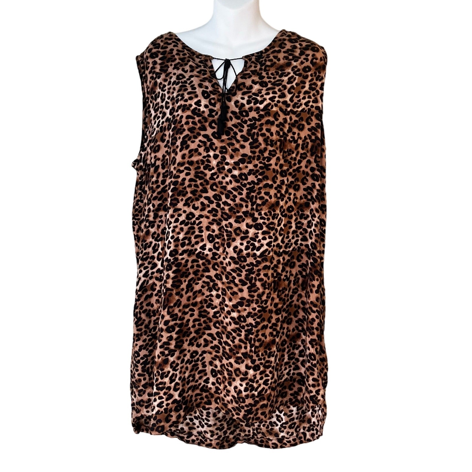 Beach Lunch Lounge Dress Womens Brown & Black SZ XXL Leopard Print Tassel Rayon