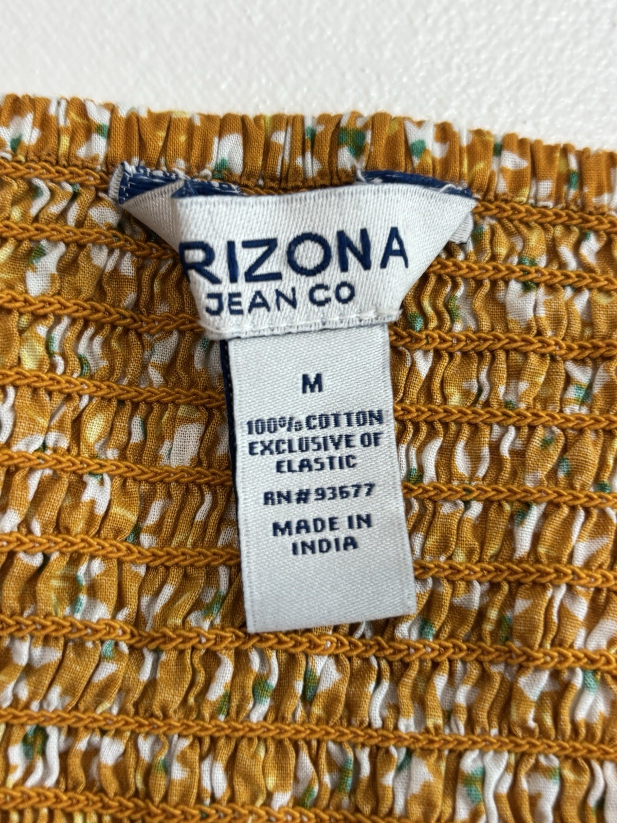 Arizona Jean Co. Women’s M Smocked Floral Dress Yellow Puff Sleeve with Ties