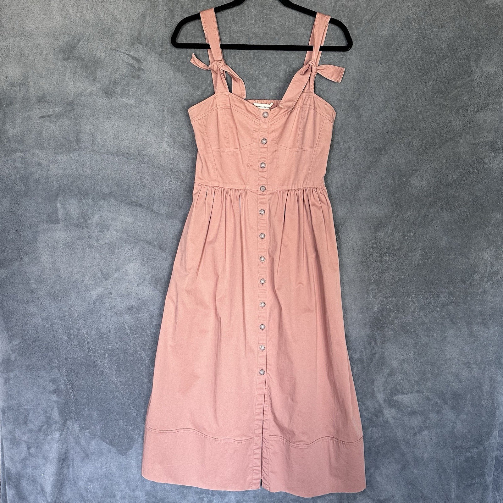 Rebecca Taylor Ready To Wear 2017 Tie Strap Cottagecore Dress Button Front Sz 8