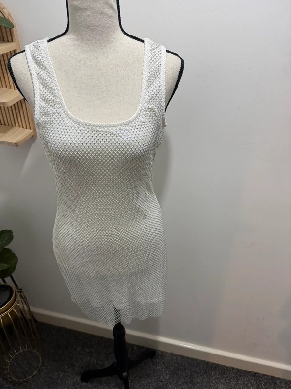 White Textured Mesh Mini Dress – Slinky & Chic