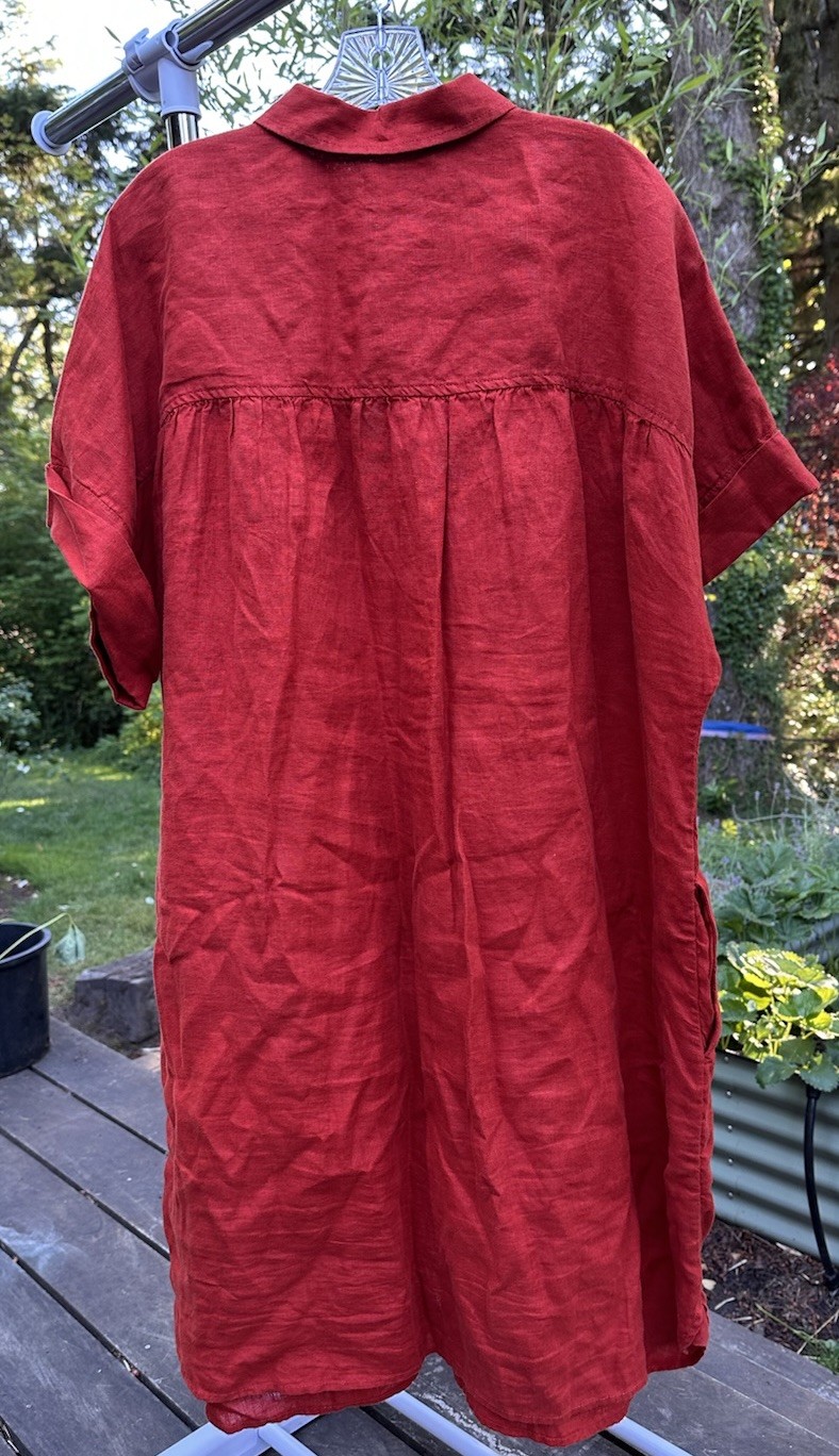 J.Crew Red Linen Shirt Dress Button-Front Collared Short Sleeve 2x