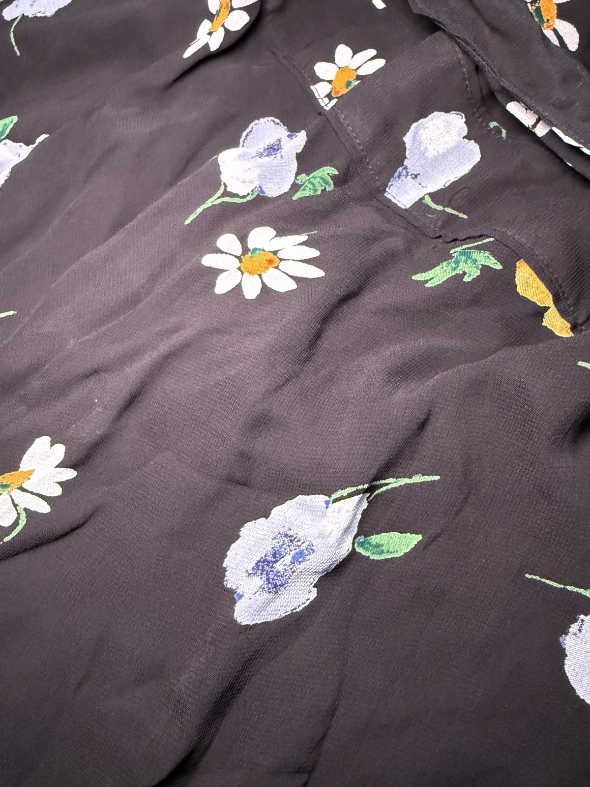 GANNI Dainty Georgette Floral Wrap Dress – Black Floral, EU 38