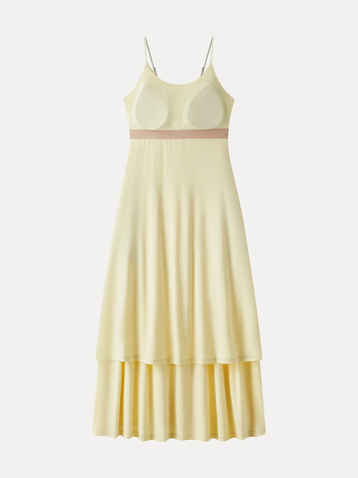 OGL Vacay Gathered U-Neck Spaghetti Midi Bra Dress with Pockets, Pale Yellow, L