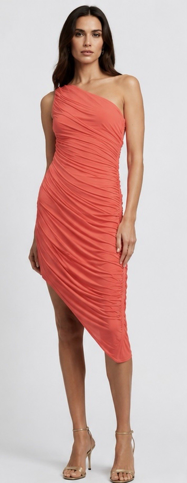 Bailey/44 Women’s Coral One Shoulder Ruched Stretch Jersey Bodycon Long M