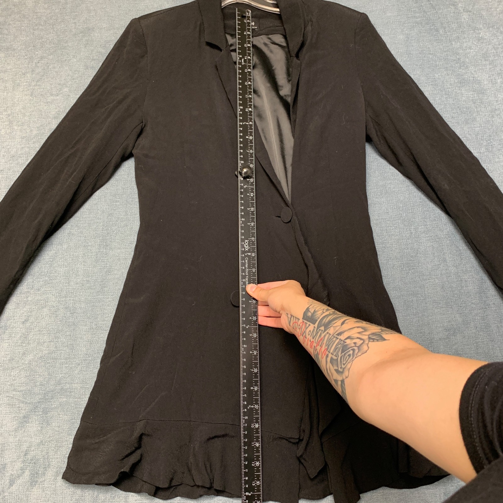 Bardot Blazer Dress Womens 6/S Black Ruffle Hem Notch Lapel Double Breasted