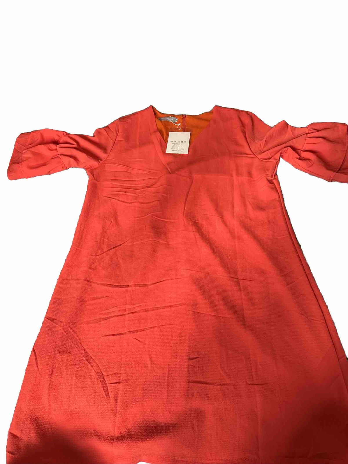 V-Neck Orange Bell Sleeve Shift Dress Mini Dress Sz XL By Belongsci