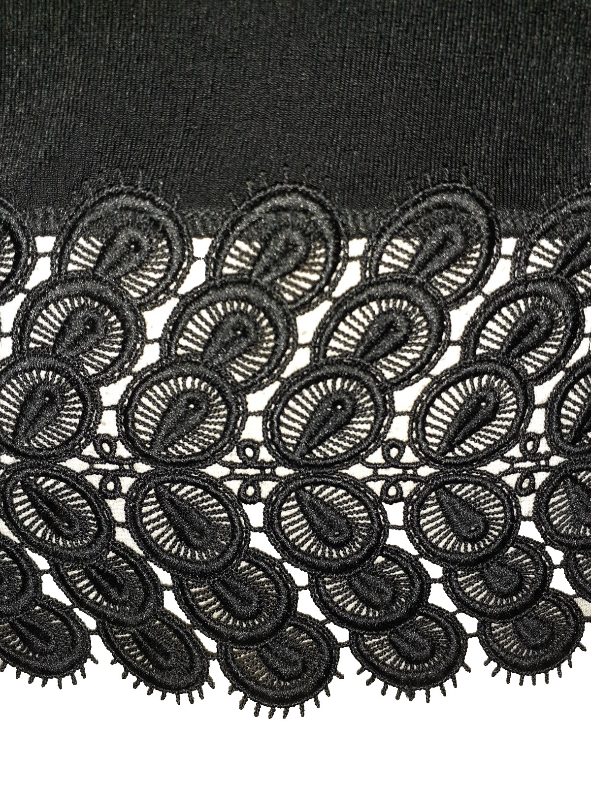 CHICO’S Sz 2 12 14 L Dress Black Short Sleeve Lace Hem Midi Stretch Slinky Knit