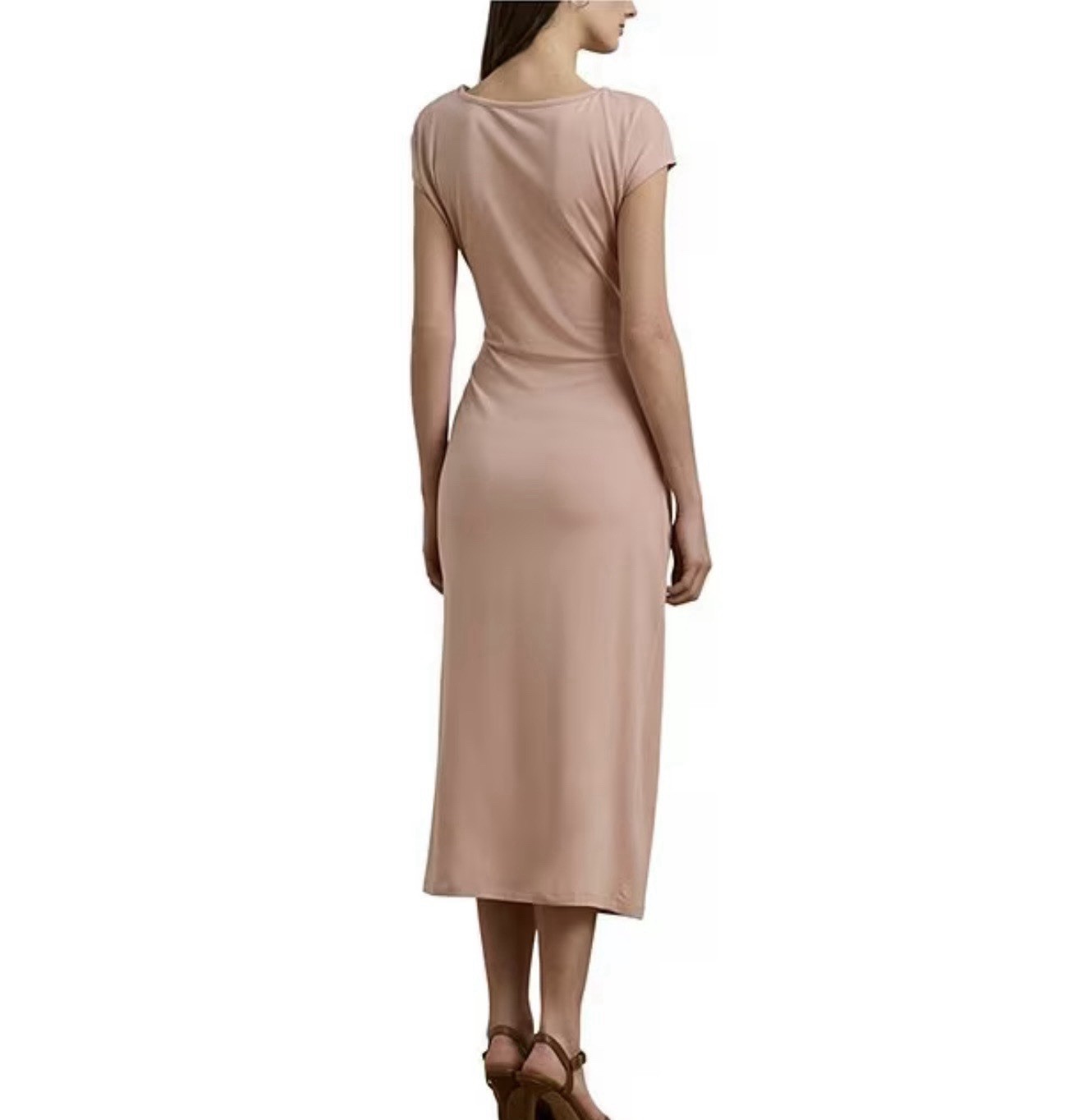 NWT Lauren Ralph Lauren Blush Pink Side Tie Sheath Midi Dress Medium