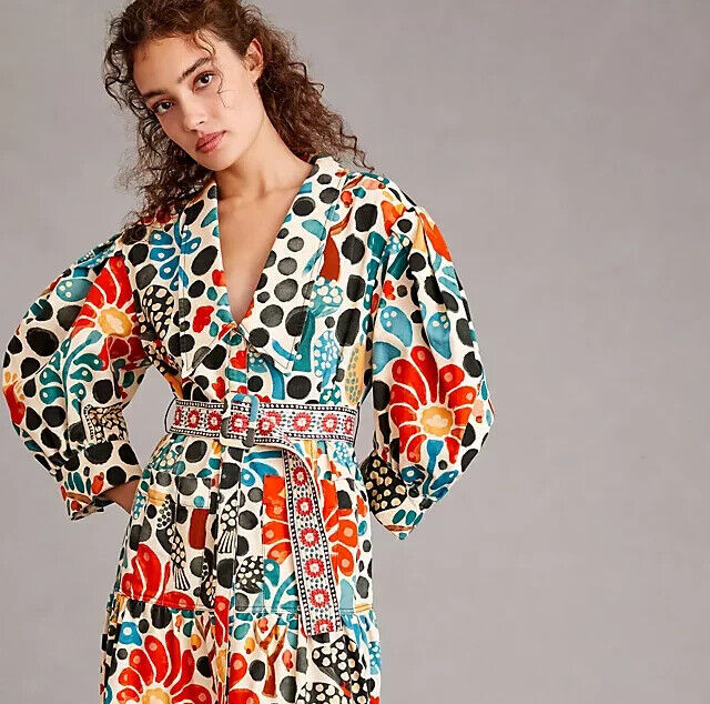 Farm Rio Belted Canvas Shirtdress Anthropologie Mushroom Coat Trench Size M NEW