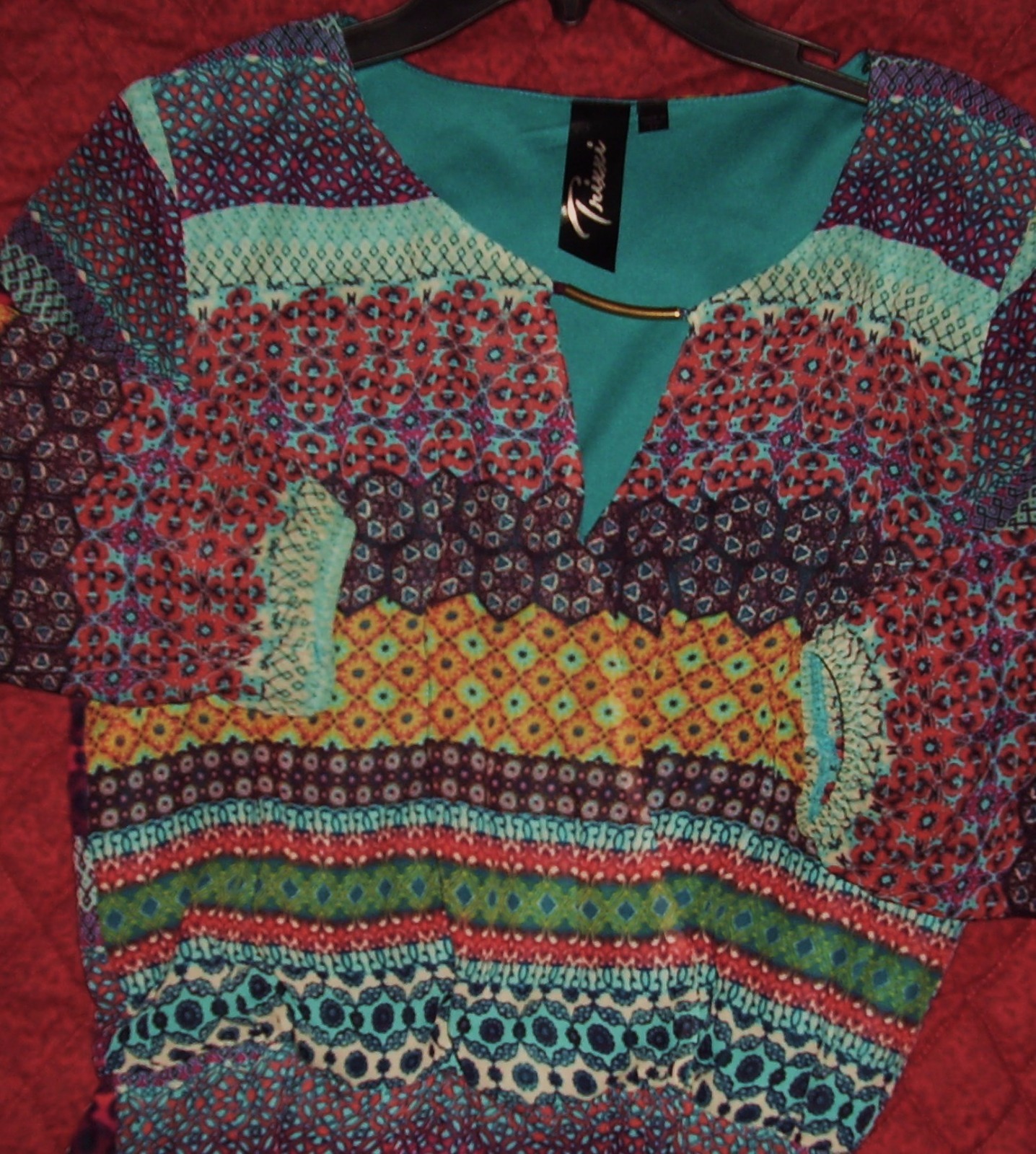 Trixxi Ladies LS, Fully-Lined, Scoop-Neck Dress, Sz Med, Multi-color, Polyester