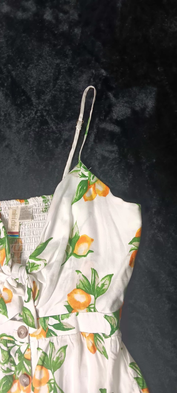 Mimi Chica Sleeveless Mini Sundress XL White Lemon Print Tie Front Keyhole Boho