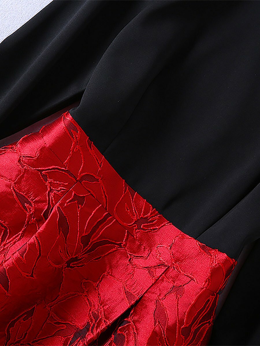 BRAND NEW W TAG!! GORGEOUS ELEGANT BLACK AND RED PRINT DRESS!! BUST 39.4