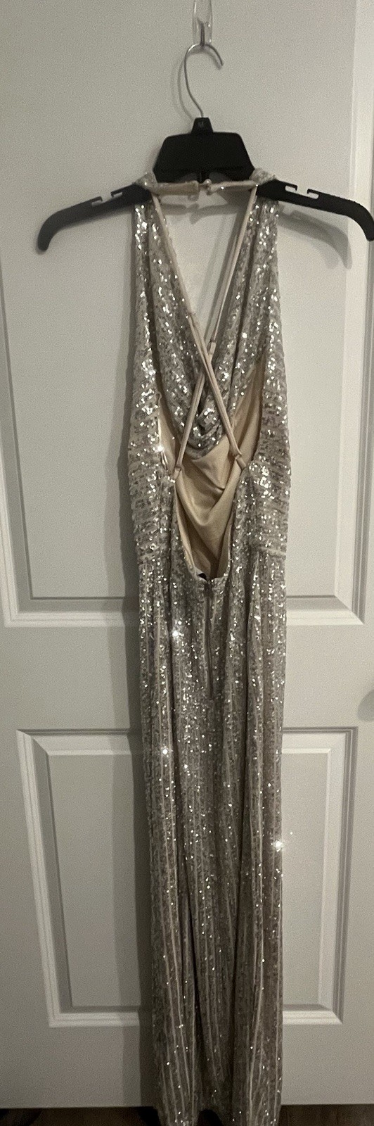 Violet Weekend Silver Sequin V-Neck Sleeveless Lined Slit Maxi Dress 7/8