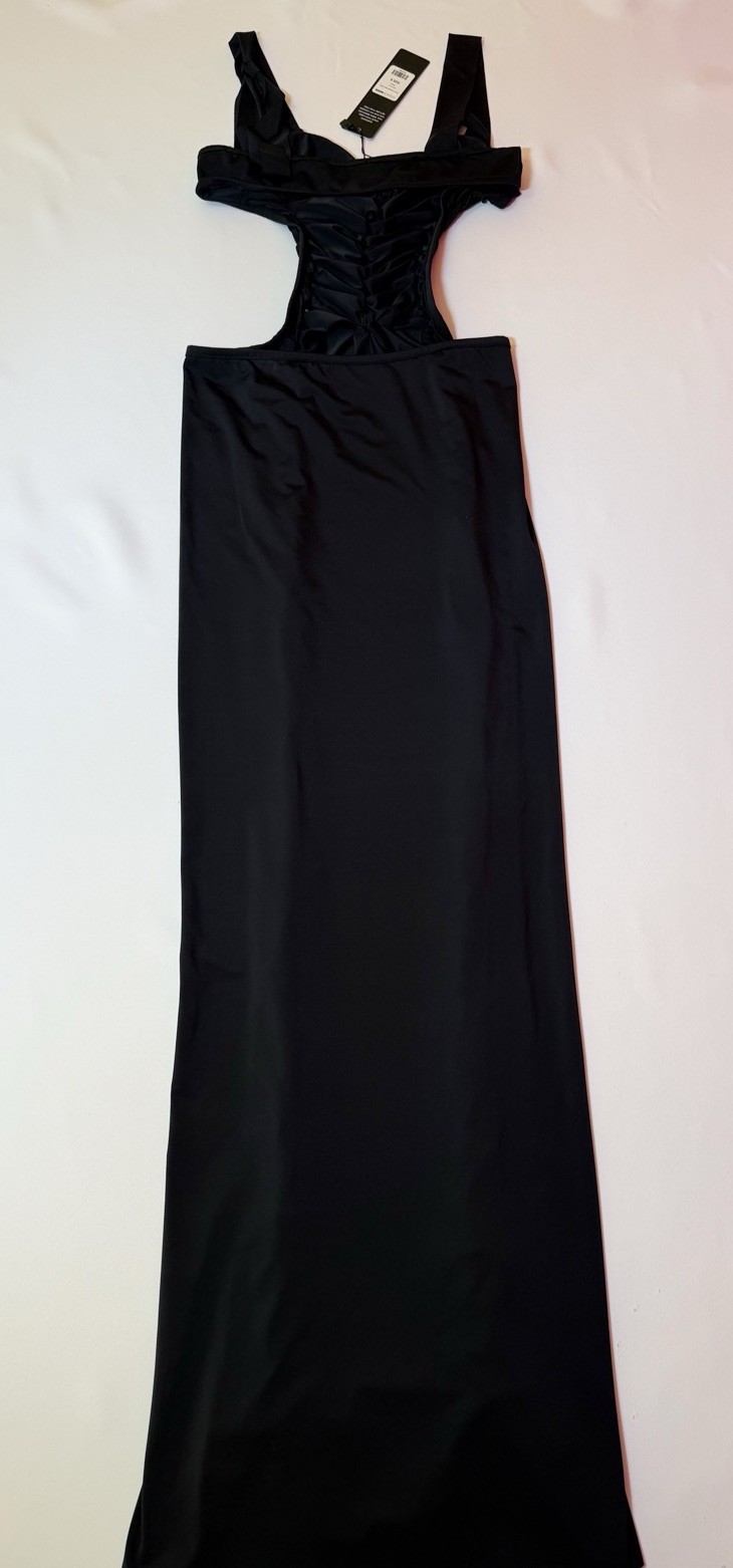 New Sz Small ❤️ Fashion Nova Women’s Open Back Bodycon Black Pencil Midi Dress