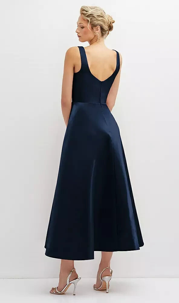 Dessy Collection Midnight Blue Square Neck Sateen Midi Gown Size 10 $248 3140