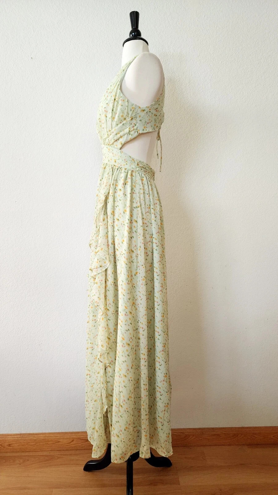 New Anthro Maxi Dress Size Small Floral Green Coquette Lace Up Prom Formal