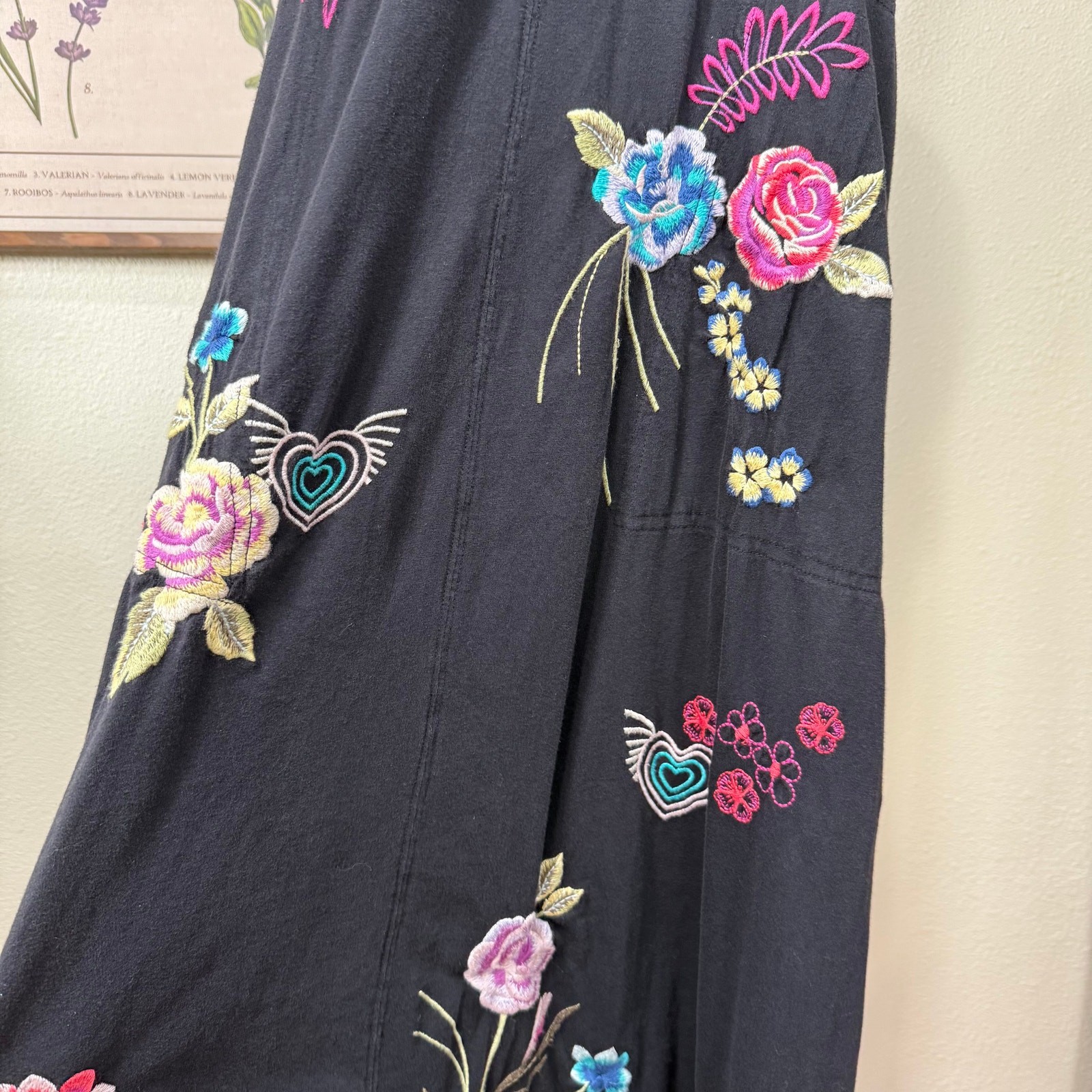 Johnny Was Floral Embroidered Jessi Knit VNeck Maxi Dress Boho Hippie Coastal XS