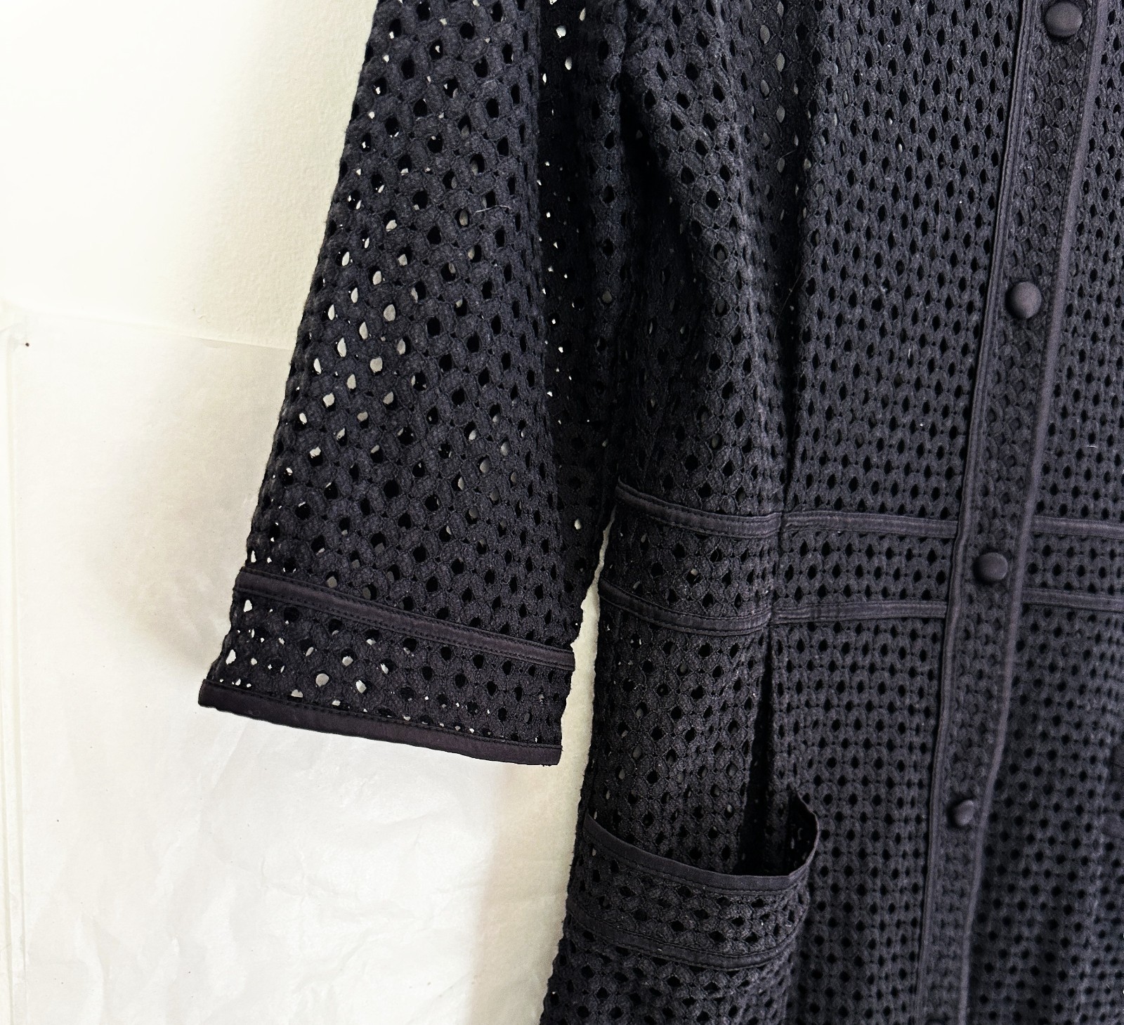 La Perla Eyelet Black Mesh Pockets Buttons Sleeve Dress/Jacket/Coat Summer XS/S