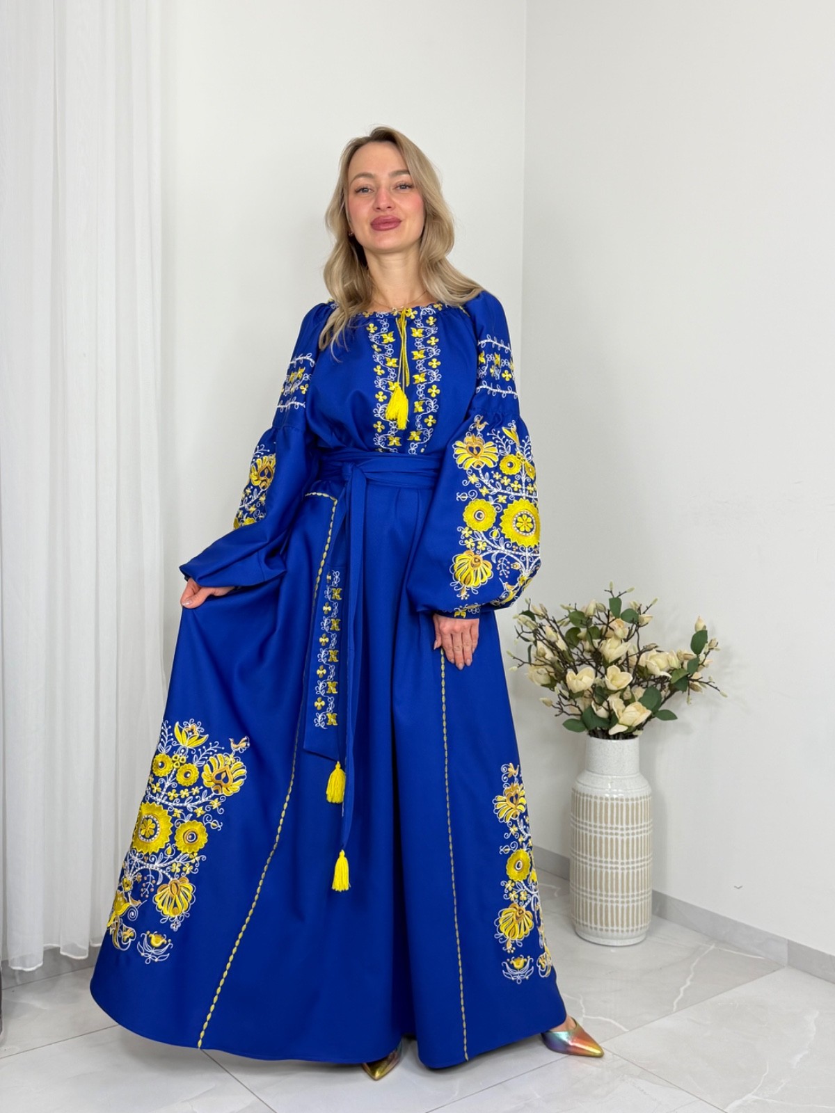 Exclusive Ukrainian Embroidered Maxi Dress, Vyshyvanka, Custom Size&Colour
