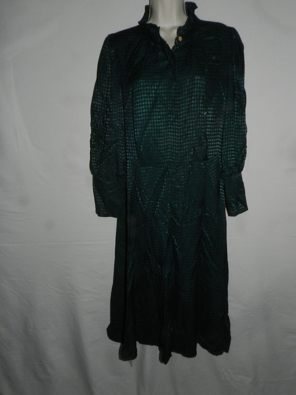 CALVIN KLEIN Womens Green Button Cuff Balloon Sleeve Midi Shirt Dress 14 no belt