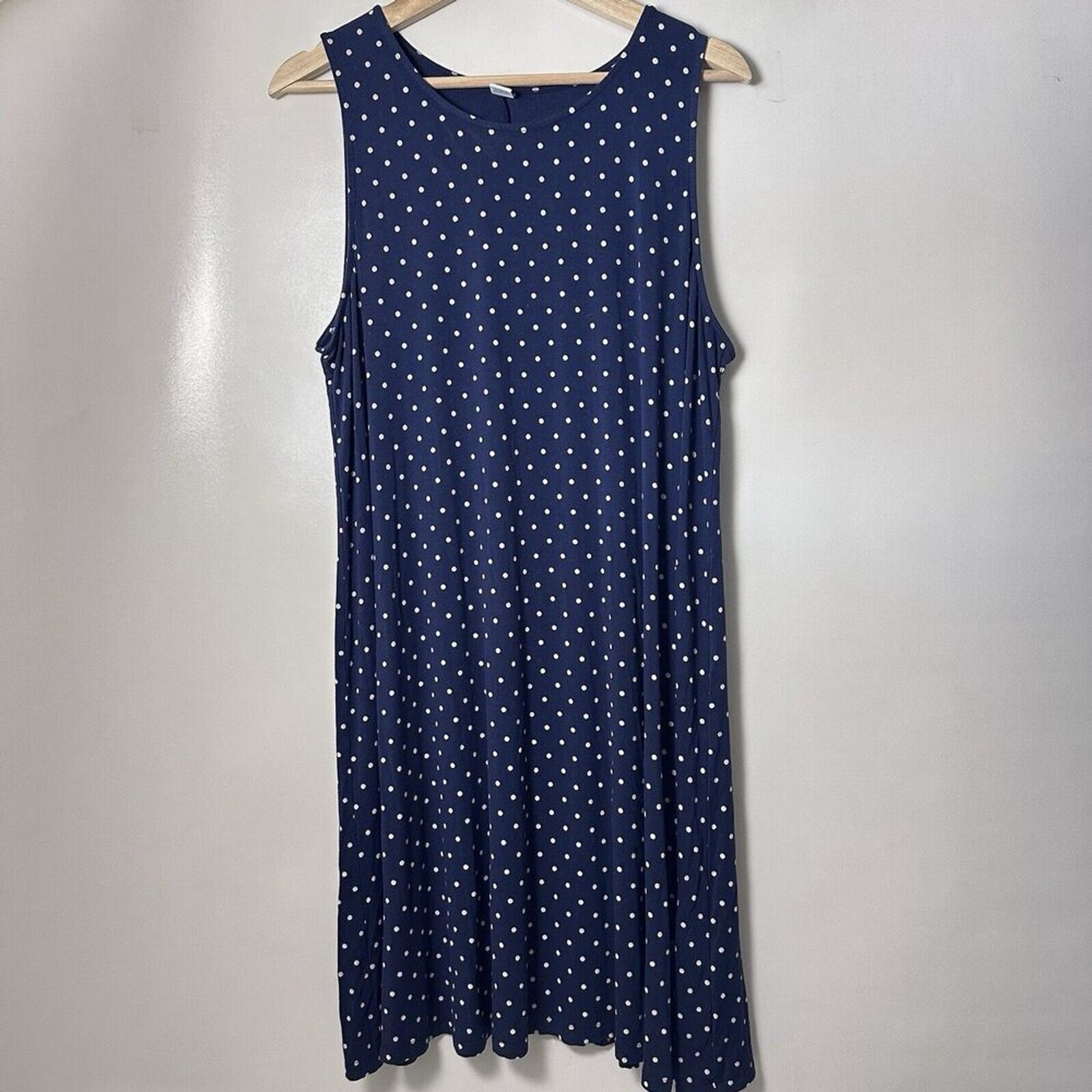 Old Navy Dress Womens XL Swing Sleeveless Dot Jersey Knit Navy Casual Comfort