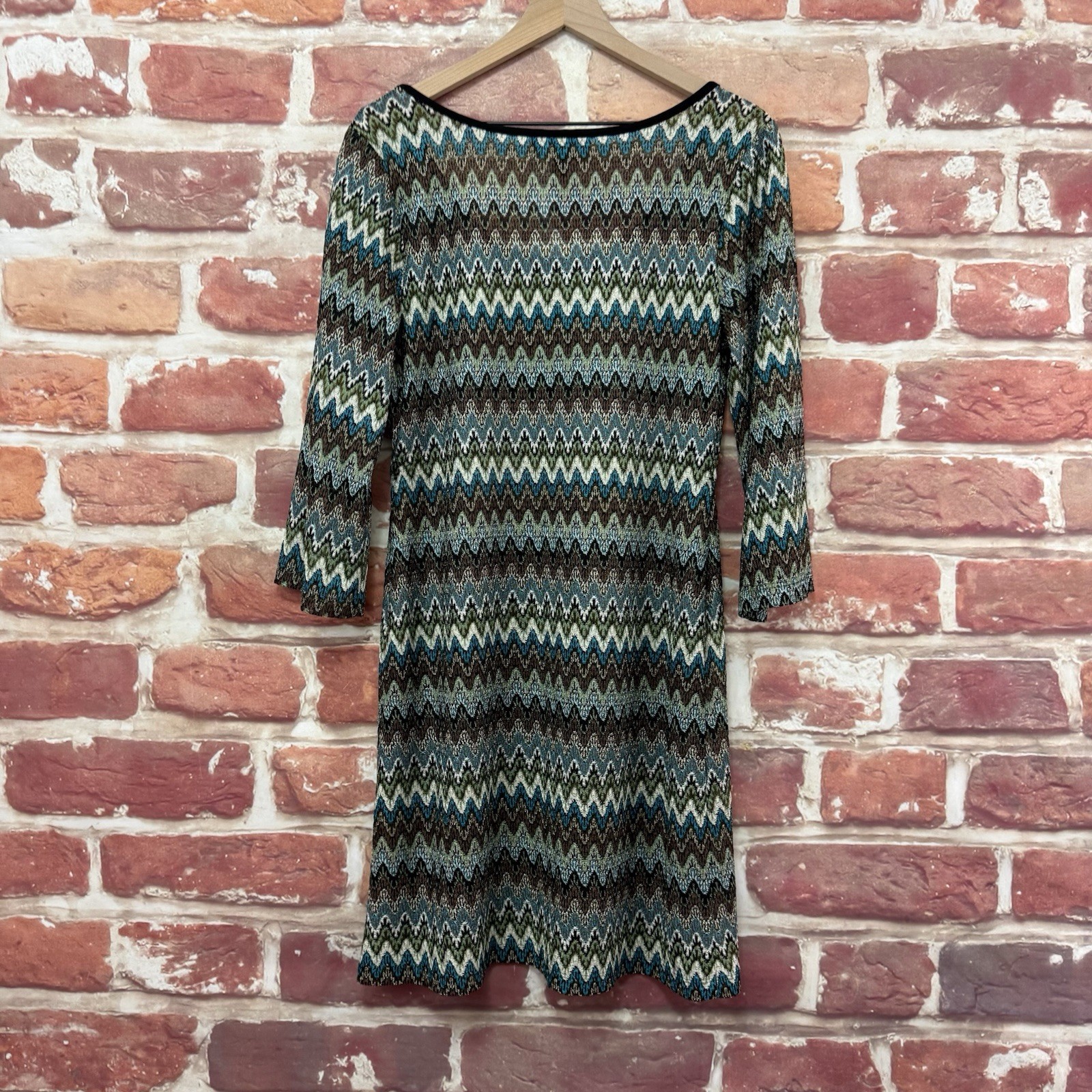 Connected Apparel Dress Womens 12 Multicolor Herringbone Abstract Sheer Knit