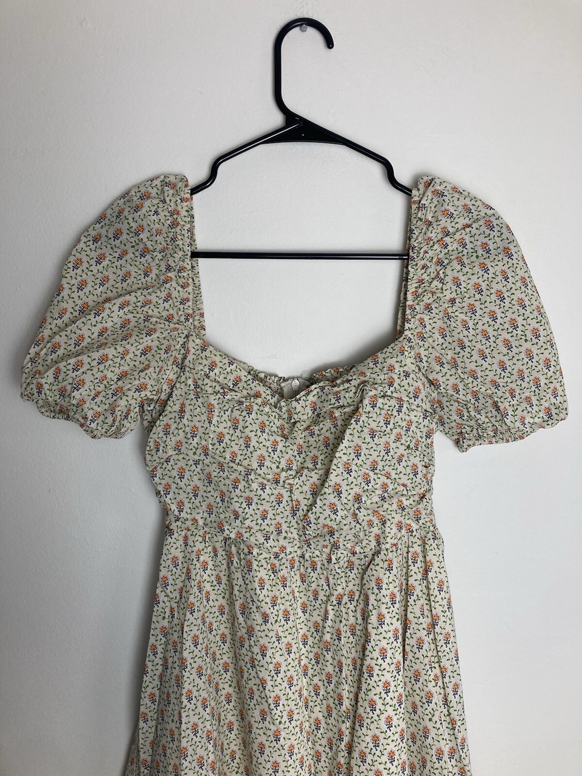 O.p.t. River Sweetheart Midi Dress Puff Sleeve Large Floral Cottage Cottagecore