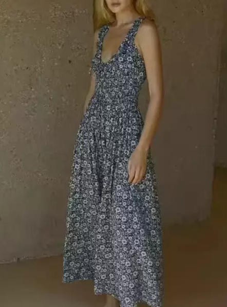 Women Doen Cotton Blend Floral Sleeveless A-line Midi Dress