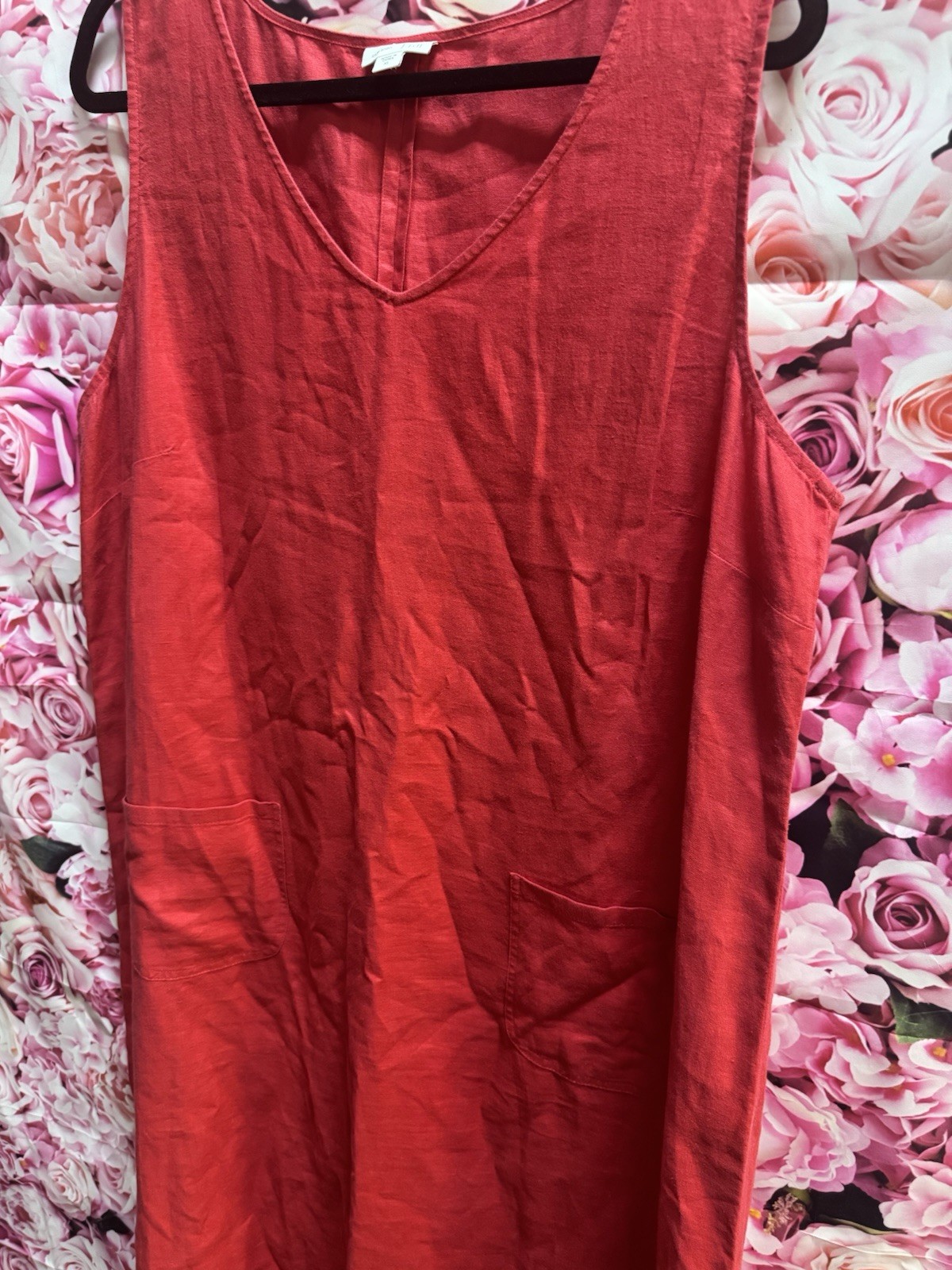 J. Jill Women’s Red Sleeveless Love Linen Maxi Dress Size XL Pockets Casual