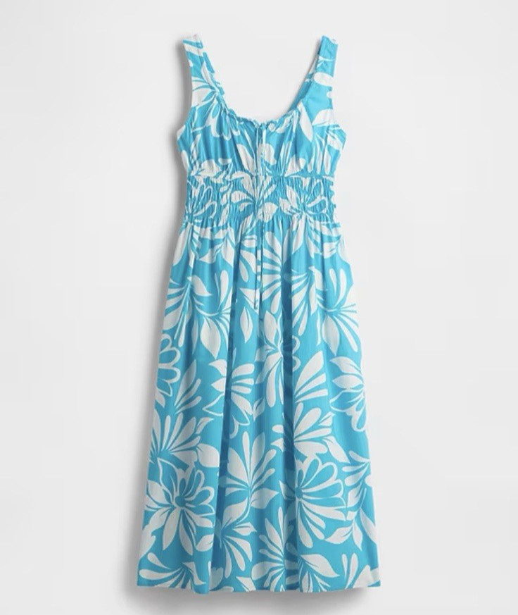 GAP Poplin Smocked Midi Dress Women’s Size XL Resort Summer Vacation Comfort