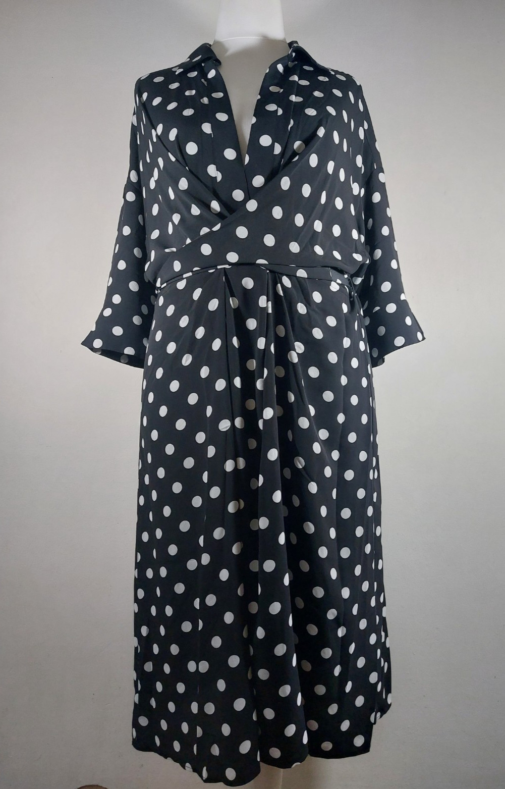 Manon Baptiste Black & White Polka Dot Wrap Dress UK 20 EU48 Tie Belt Midi