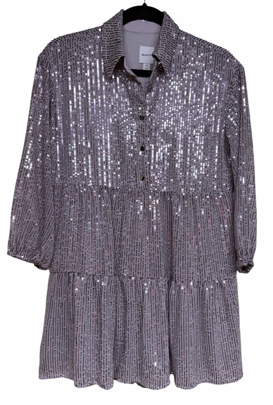 Maeve The Bettina Tiered Shirt Dress Mini Sequin Edition Women’s Size XS
