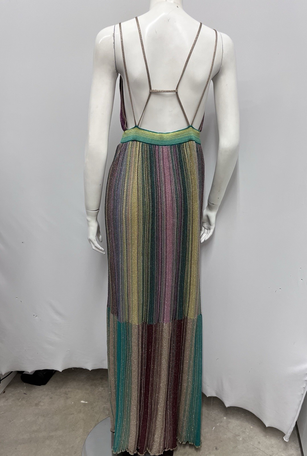 Missoni Womens Size 46 Multicolor Striped Long Maxi Metallic Open Back Dress euc