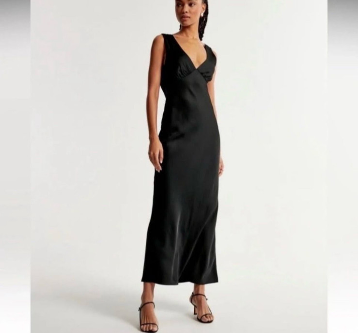 XS Abercrombie black satin cowl dress