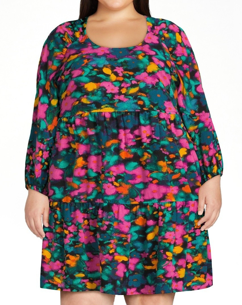 The Pioneer Woman Womens Dress Size XXL Black Cross Hatch Floral Raglan Sleeve
