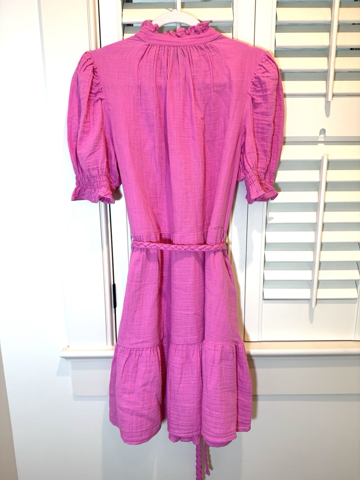 Gap Women Dress Size M Tall Pink Soft Cotton Gauze Tiered Dress Belt Pockets EUC