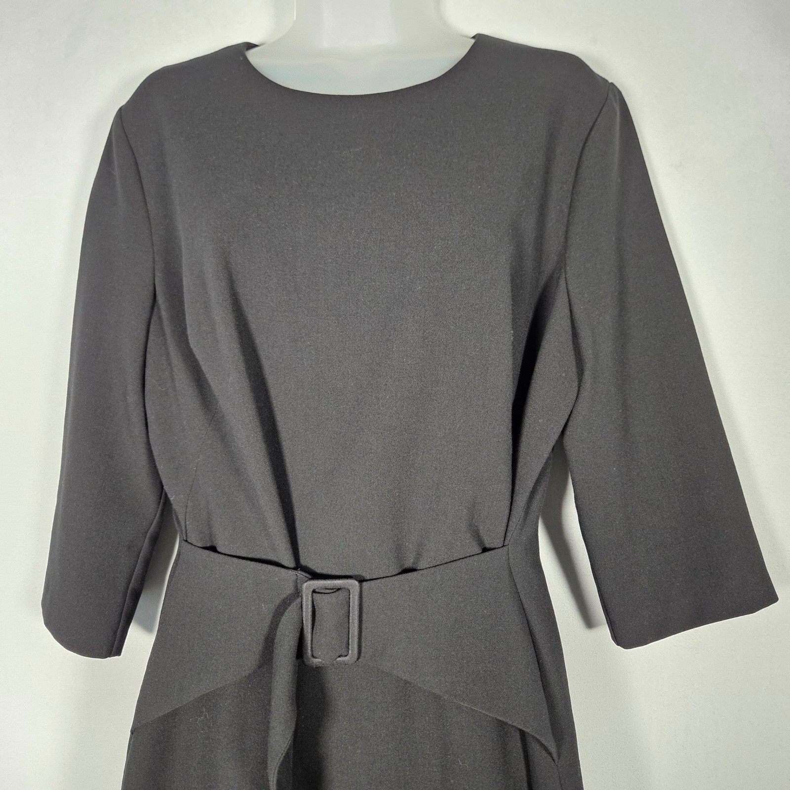 Black Halo Sheath Dress 16 Black NWOT Belted Midi Professional Minimal Cocktail