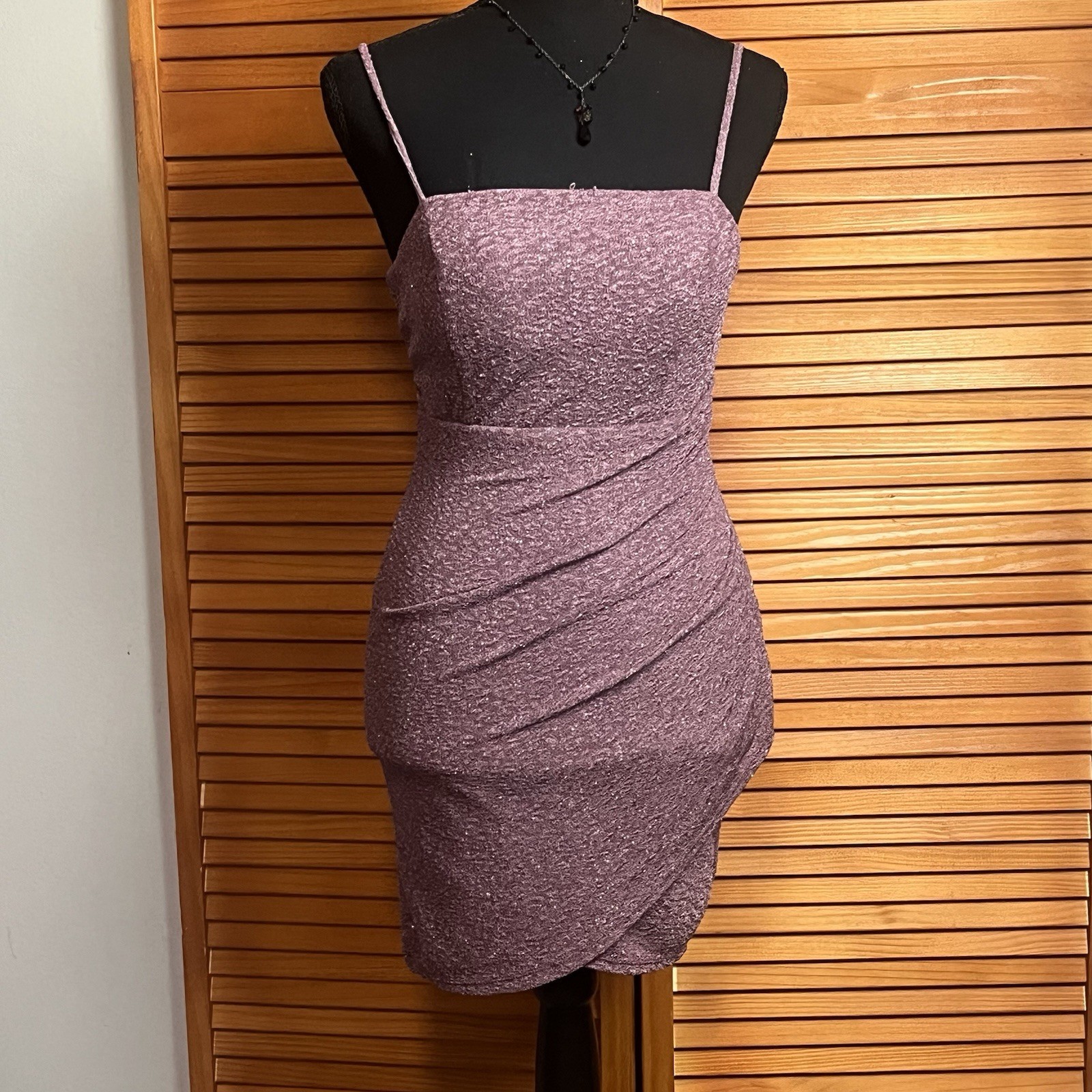 Crystal Doll Juniors Glitter Purple Spaghetti Strap Mini Bodycon Dresz Size 3