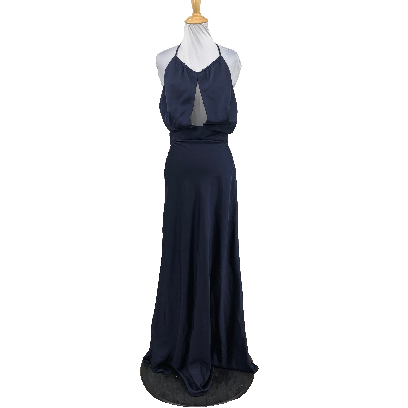 Vici Dress Womens M Medium Navy Adelynn Satin Halter Gather Cutout Unlined Maxi