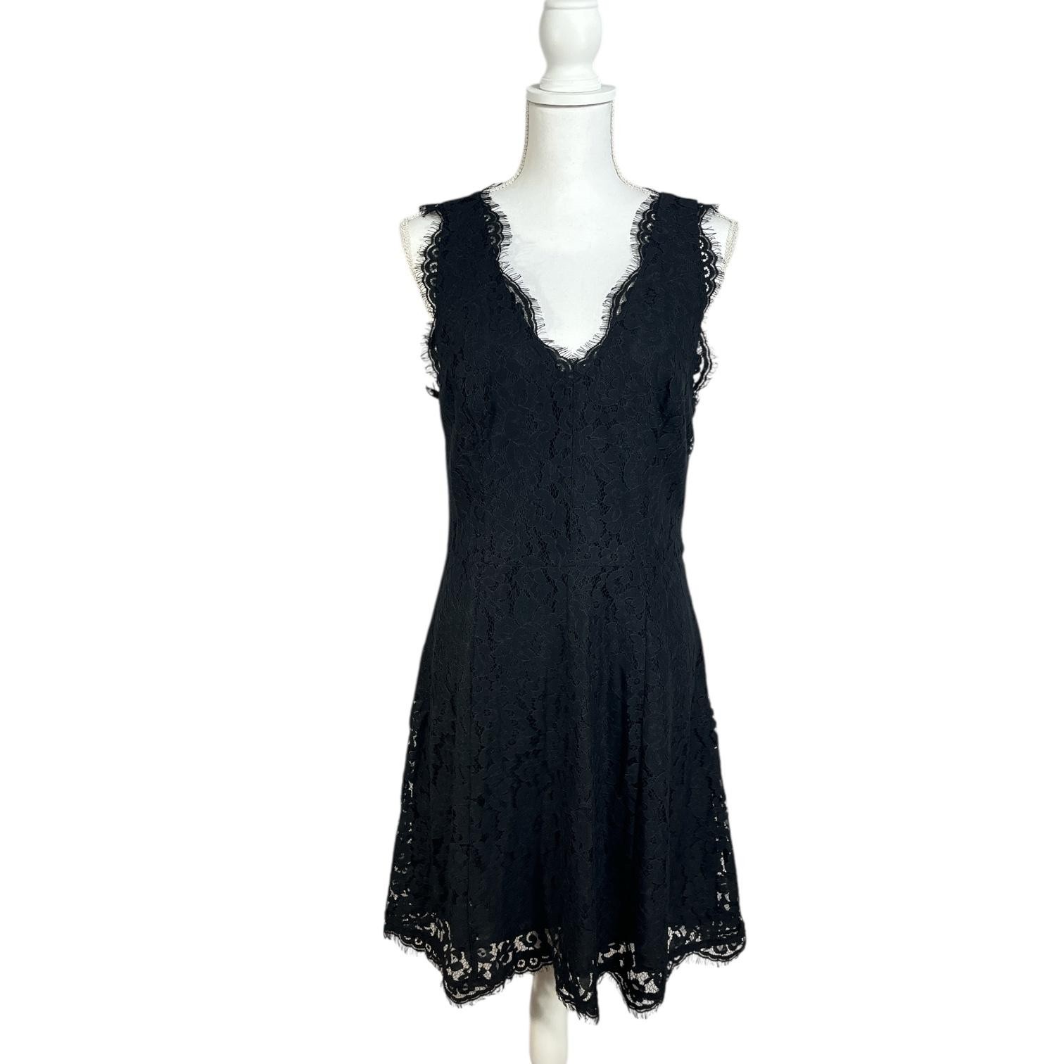 Joie Dress Womens Large Black Lace Fit & Flare V Neck Sleeveless Cocktail Party