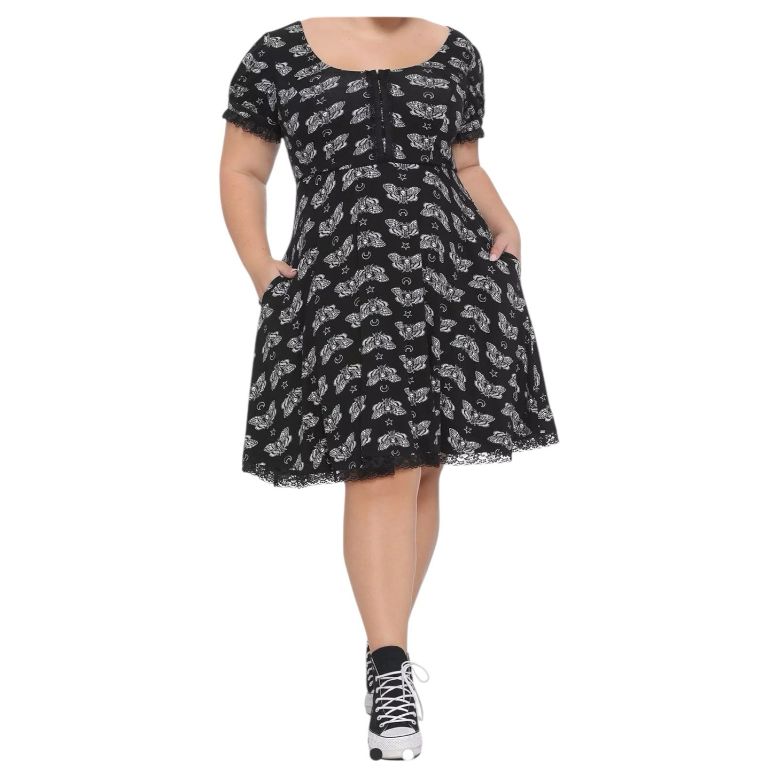 HOT TOPIC Death Moth Black Fit Flare Mini Dress Witchy Whimsigoth Fairy Sz S