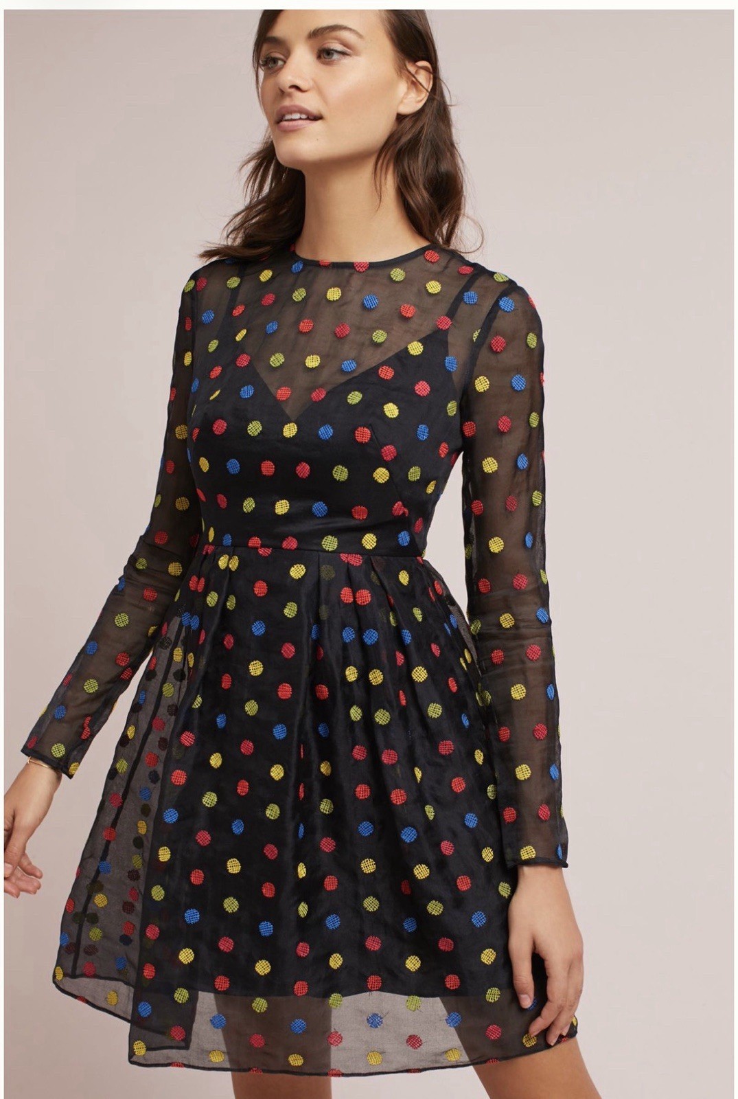 Anthropologie ML Monique Lhuillier Black multicolor Polka Dot Dress 12 (Altered)