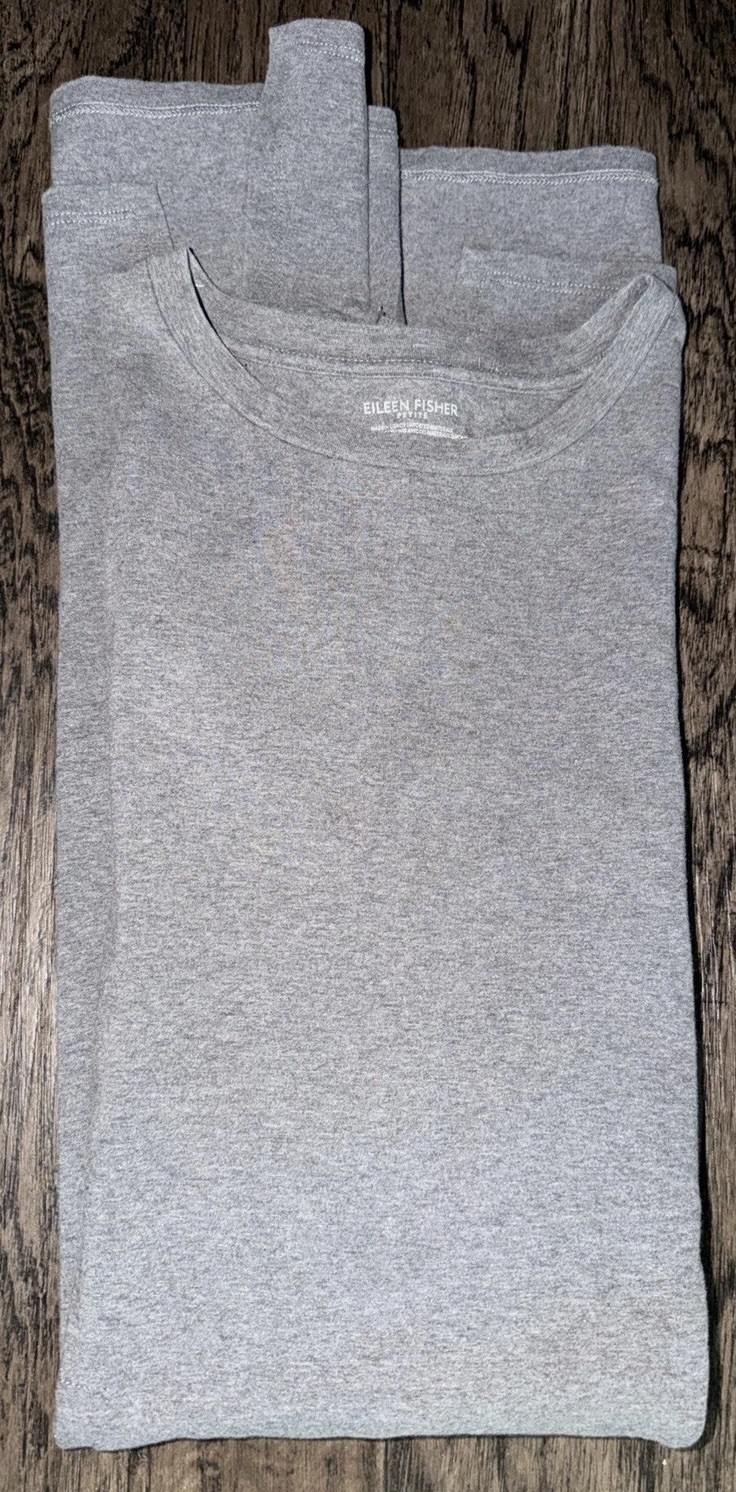 Eileen Fisher Petite Grey Organic Cotton Short Sleeve T-Shirt Shift Dress | PM