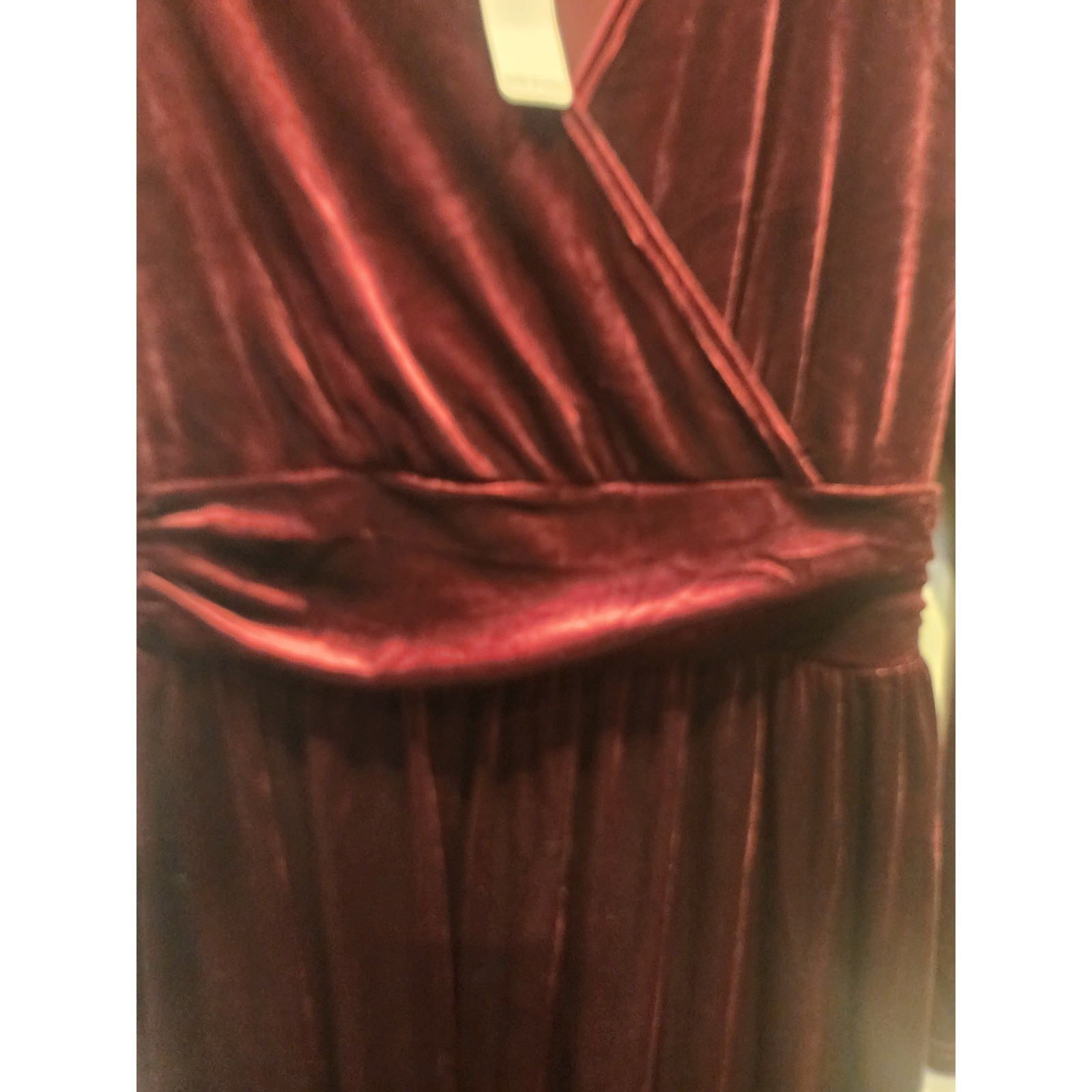 OUGES Women Burgundy Velvet Maxi Dress Long Sleeve Wrap V-Neck Formal Gown L NWT