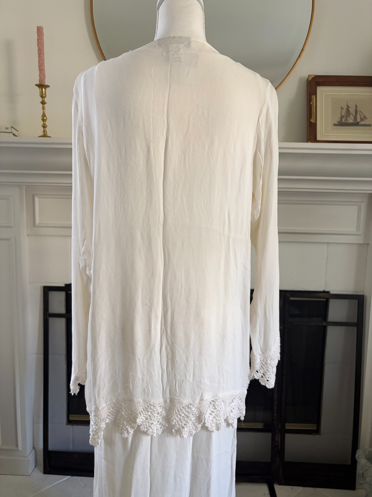 VTG Y2K 90’s Skirt, Camisole Blouse White Papillon Fairy Lace Sz L Embroidered