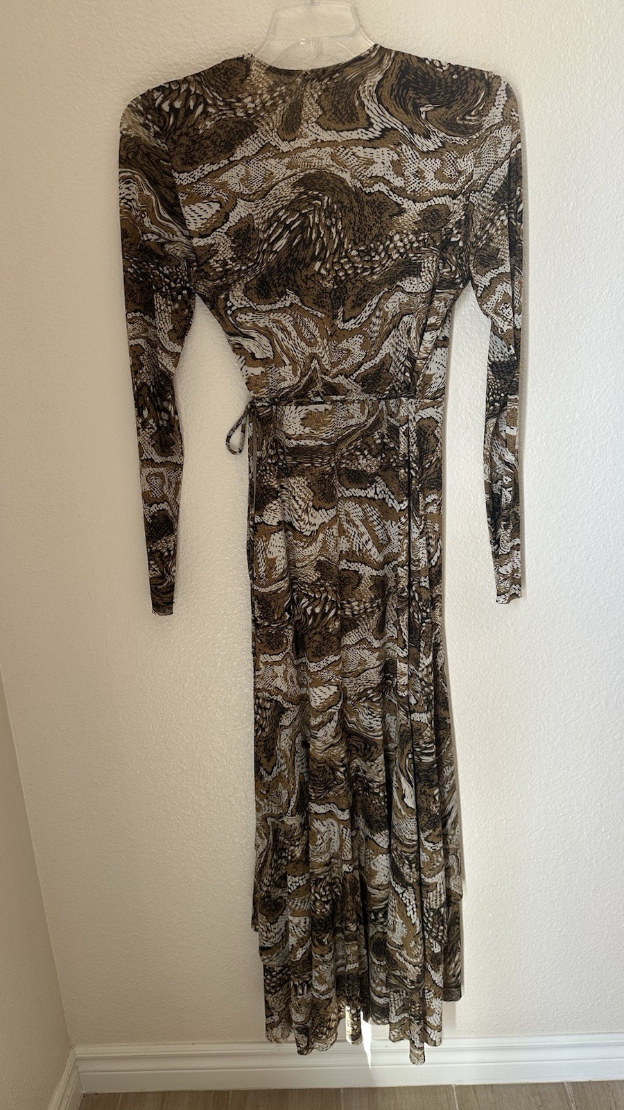 GANNI Tigers Eye Mesh Brown Maxi Dress Wrap Size EU 38 US Medium Or 8/10 Animal