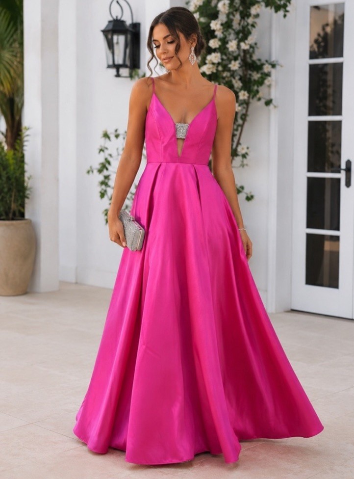 Pink by Alexia Designs Hot Pink Spaghetti Strap Ball Gown